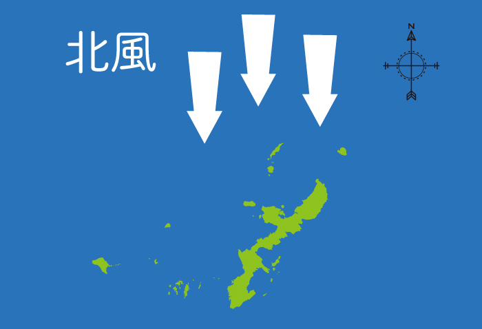沖縄本島に北風が吹いているイメージ